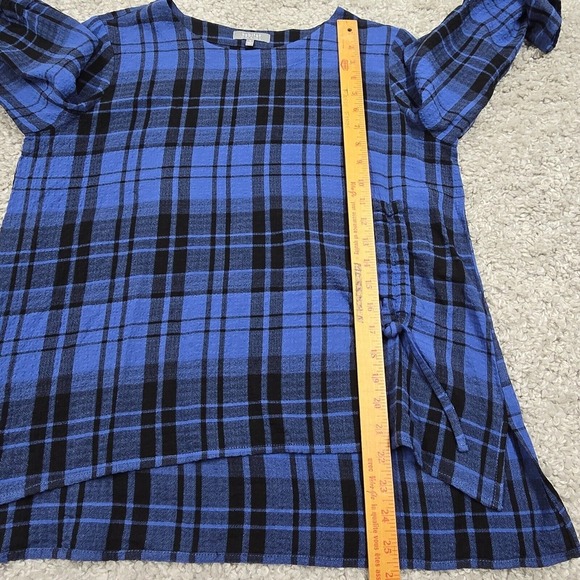 Habitat Womens Blue Plaid Tie Sleeve Tunic‎ Top Small Lagenlook Casual - Picture 7 of 9
